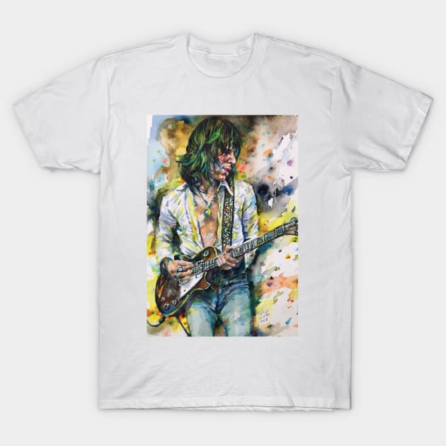 JEFF BECK watercolor portrait .2 T-Shirt by lautir